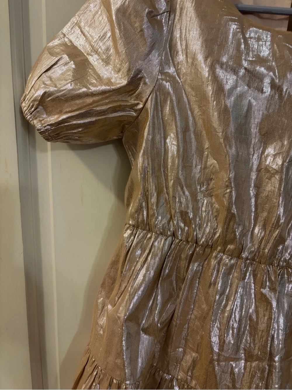 Crewcuts Metallic Gold Tiered Puff-Sleeve Dress